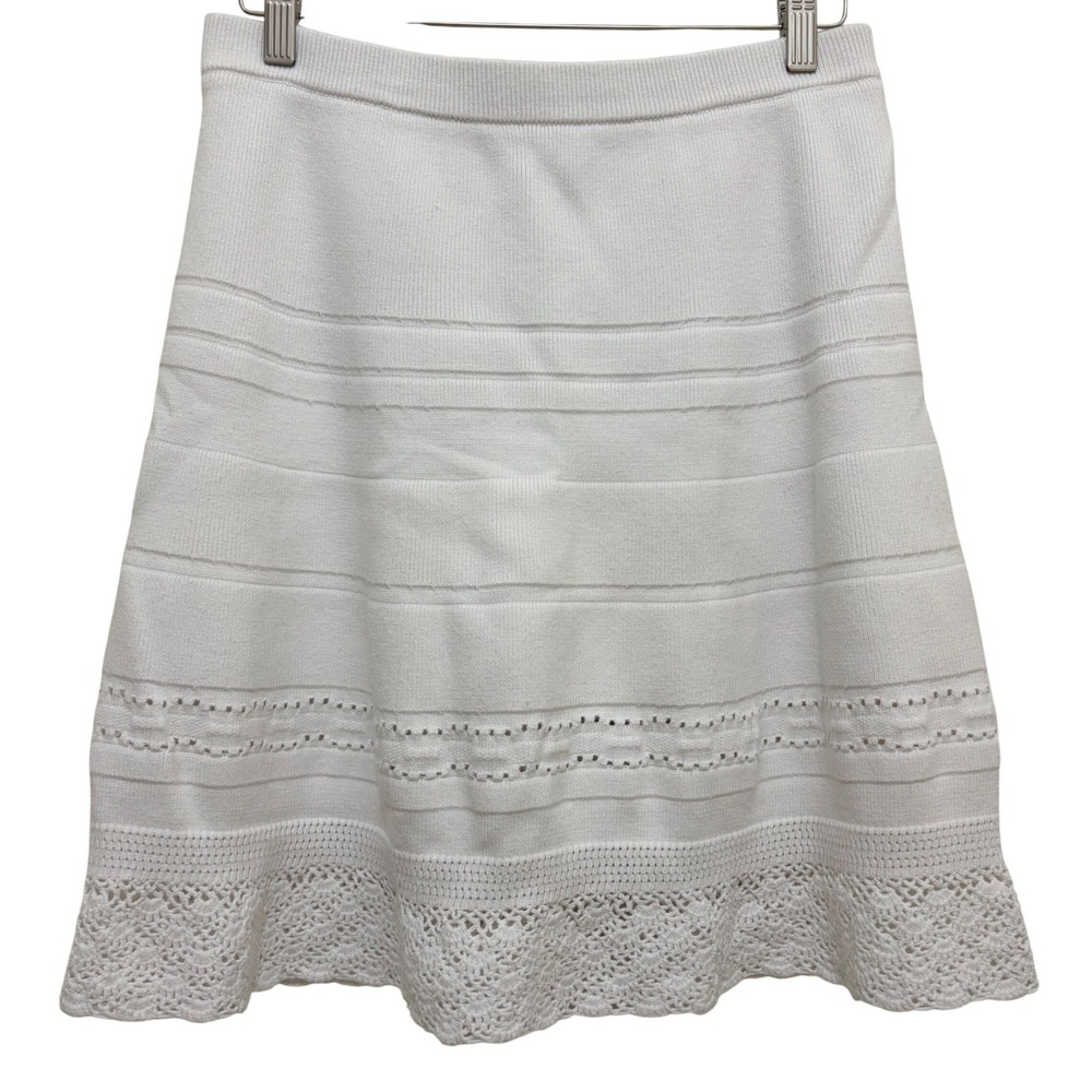 Saks Fifth Avenue Knit Crochet Sweater Skirt White Medium Cottage Boho Coastal